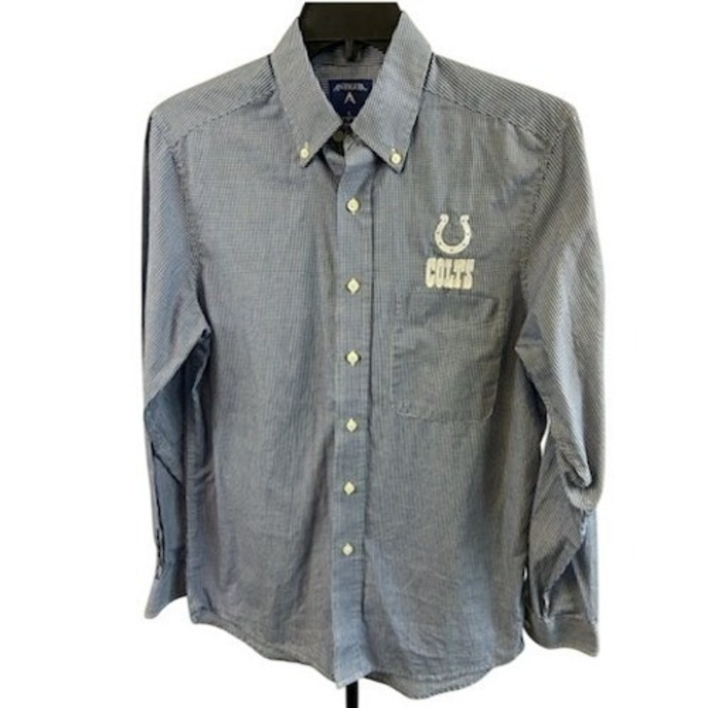 Antigua Indianapolis Colts Button Down Shirt Men's Size Small Blue White Gingham